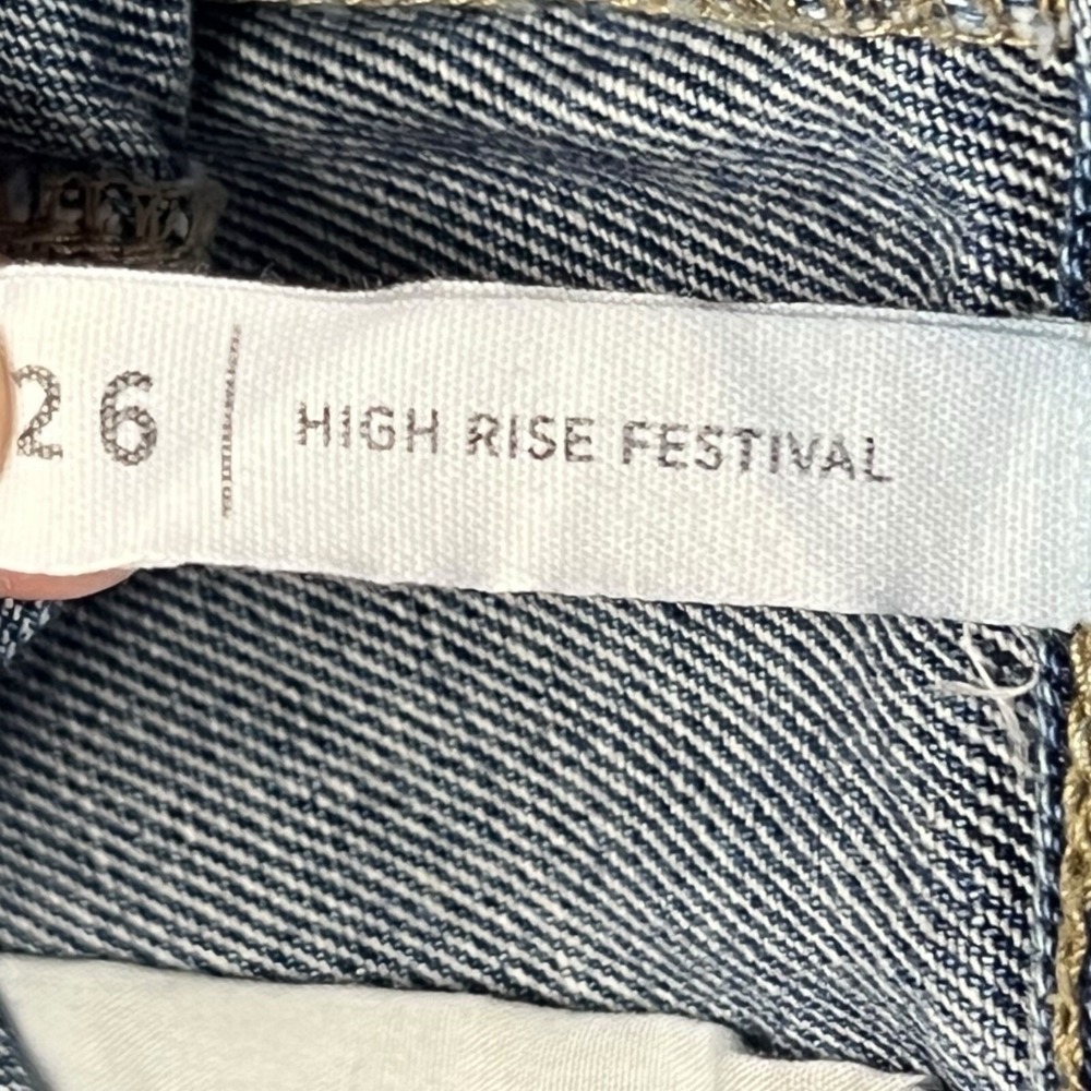 PacSun Jean Denim Shorts 26 Patchwork Frayed Hem High Rise Festival Boho Indie - Picture 8 of 12